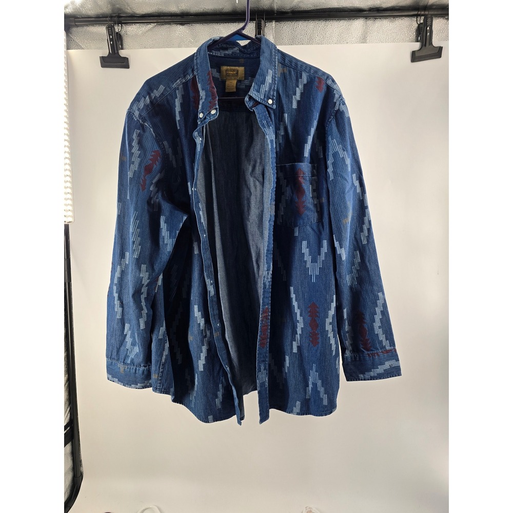 The Foundry Supply Co Mens 2XL Blue Southwestern Ikat Cotton Button Down Shirt